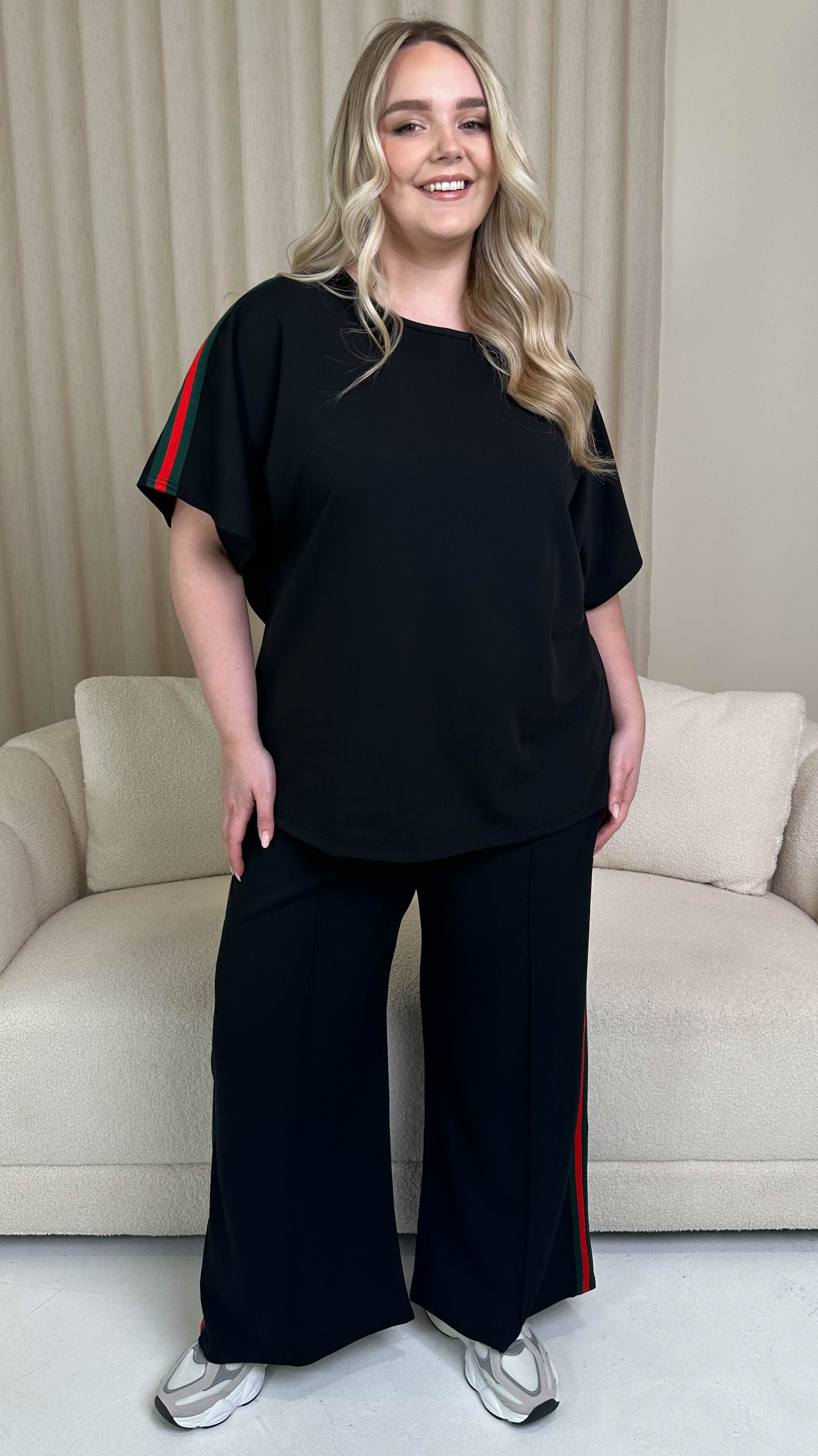 CurveWow Tape Shoulder Boxy Top Co-Ord Black