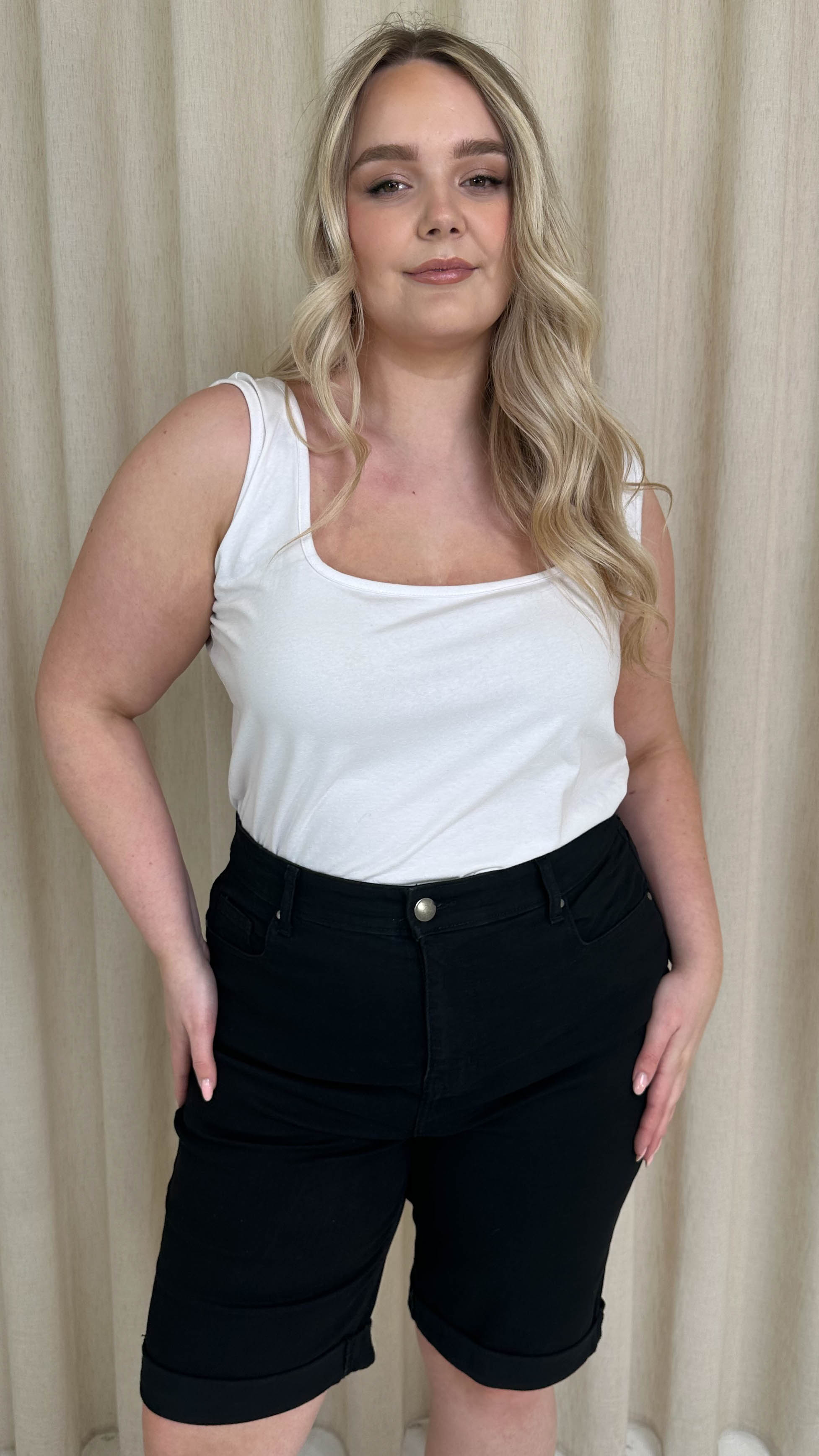 CurveWow Mom Style Denim Shorts Jet Black