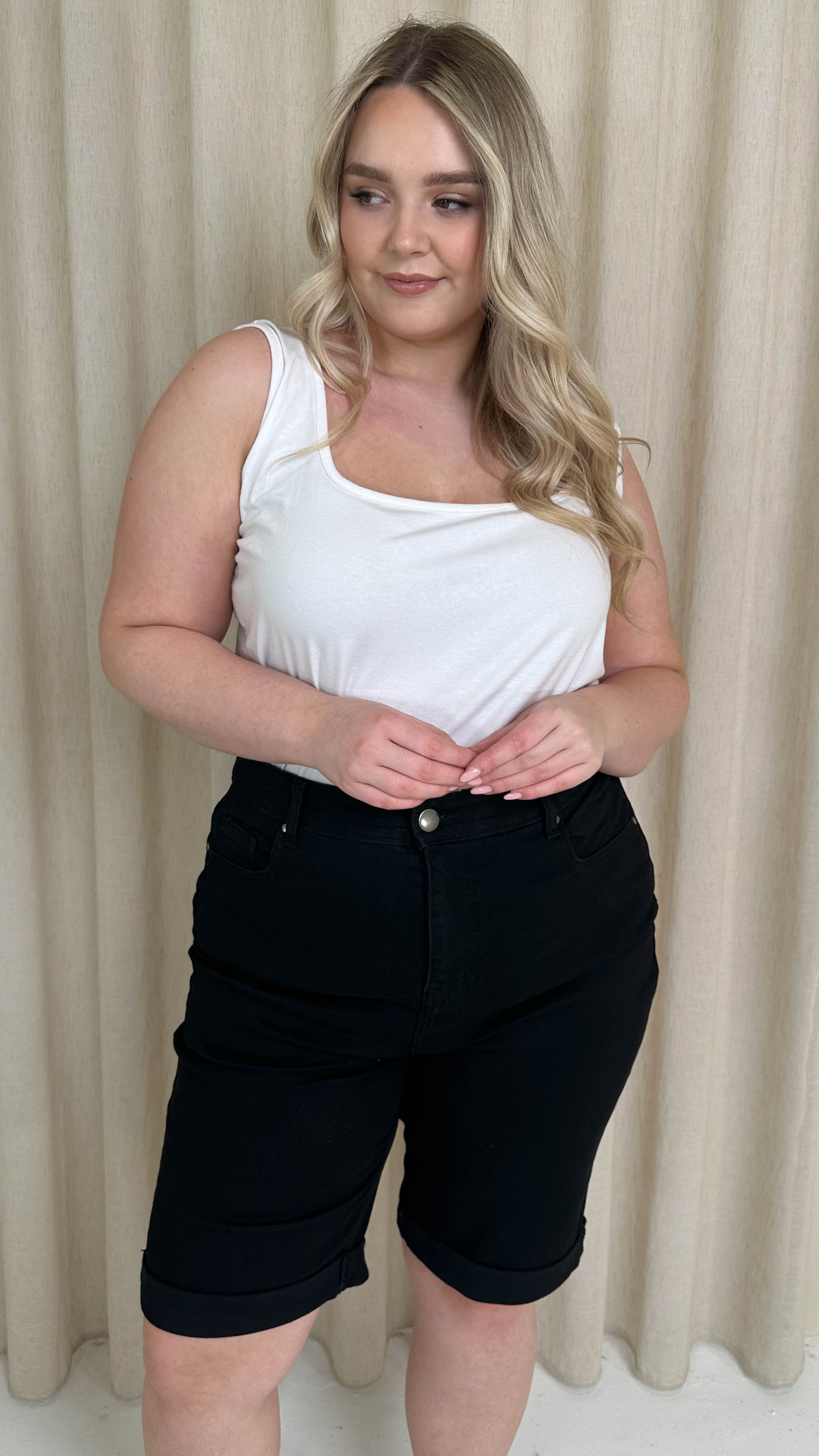 CurveWow Mom Style Denim Shorts Jet Black