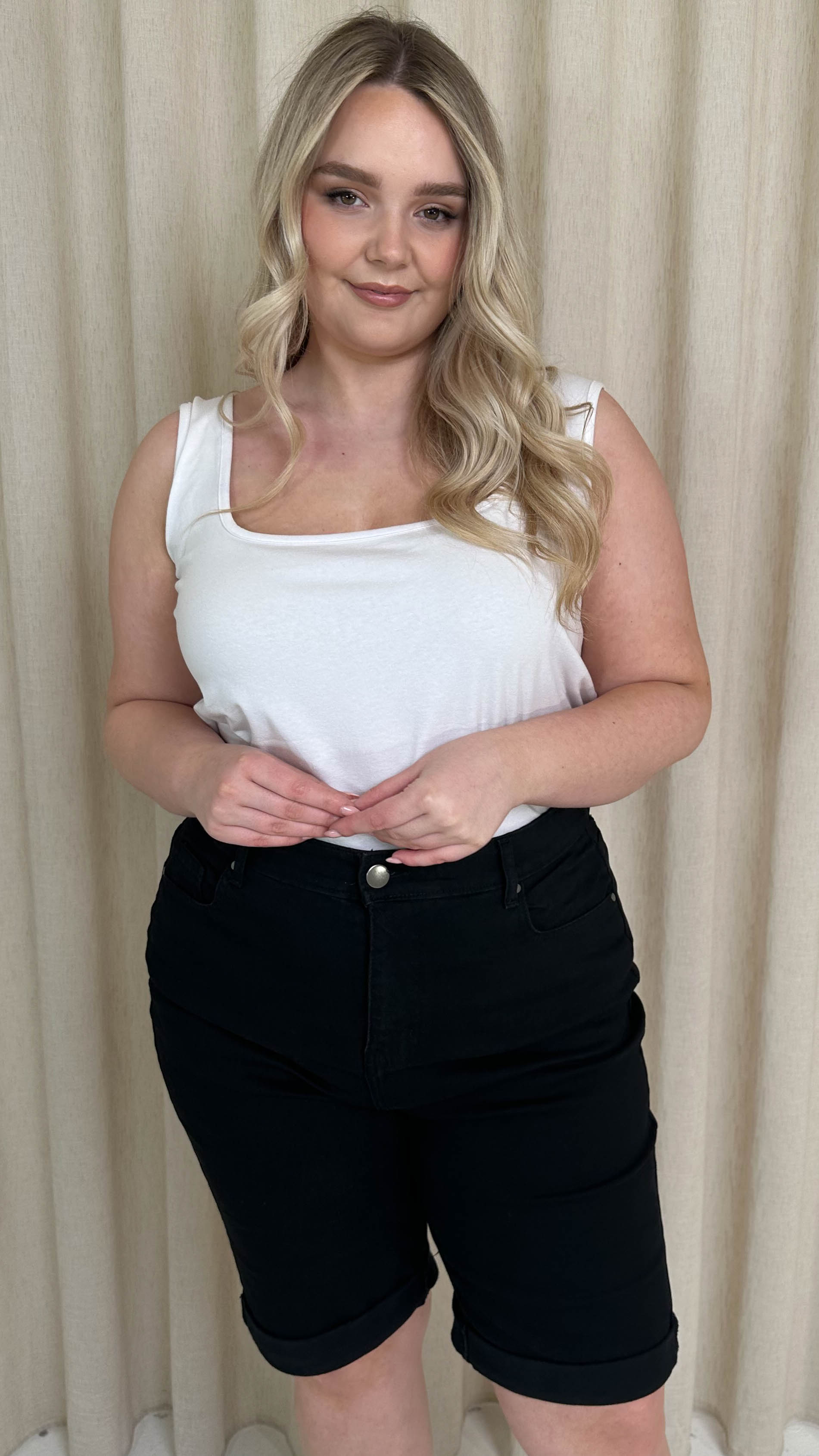 CurveWow Mom Style Denim Shorts Jet Black