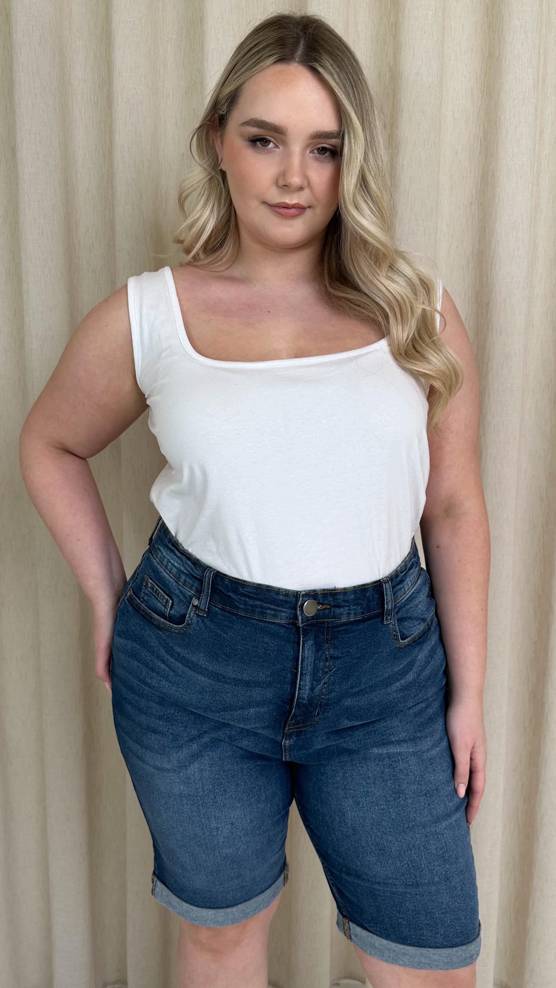 CurveWow Mom Style Denim Shorts Mid Blue