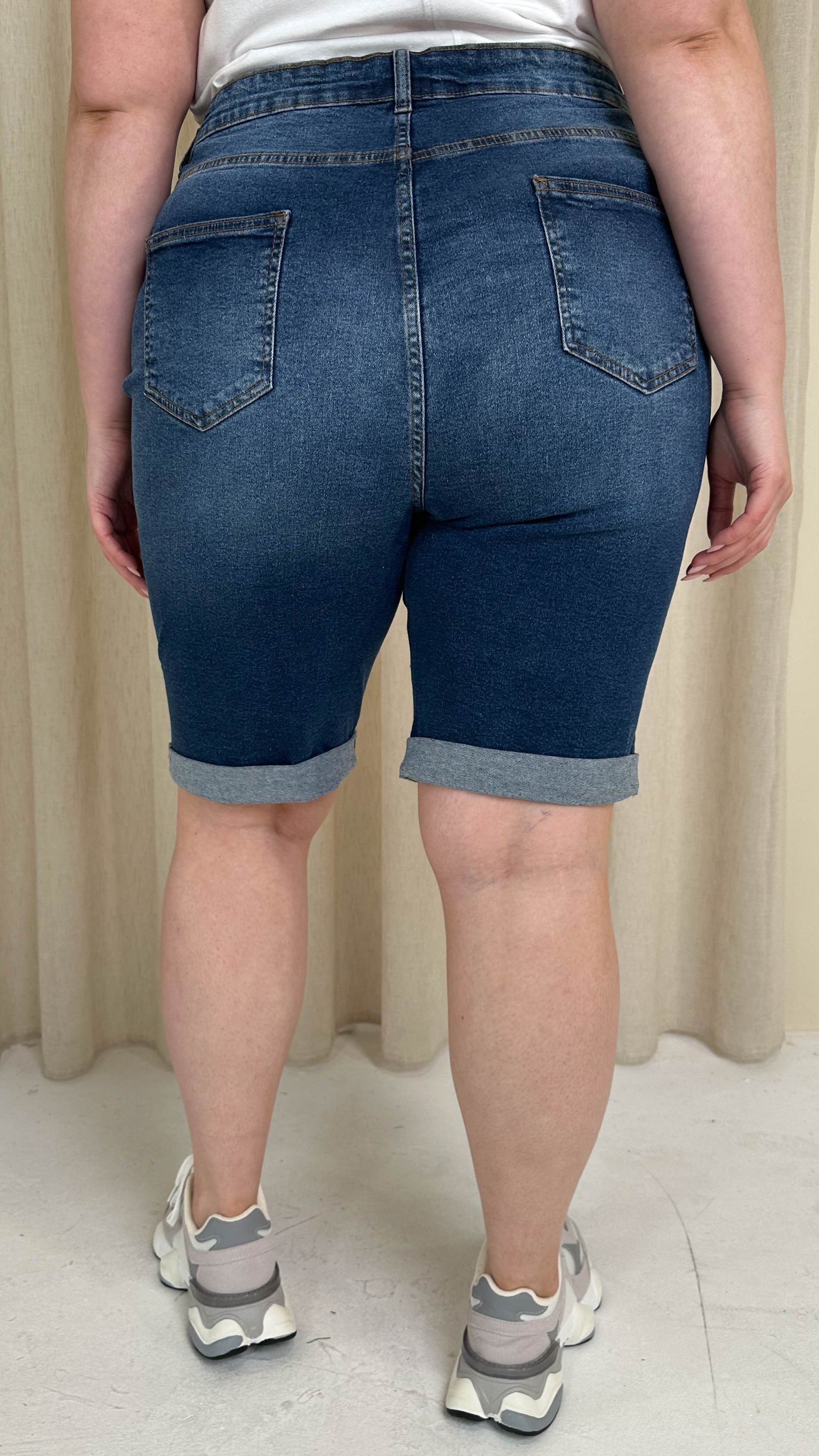 CurveWow Mom Style Denim Shorts Mid Blue