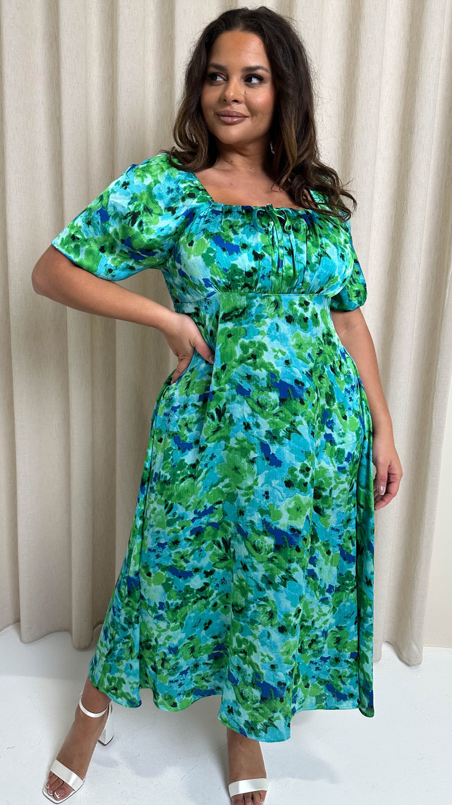 milkmaid dress plus size CurveWow Floral Milkmaid Dress Green Floral – Curvewow