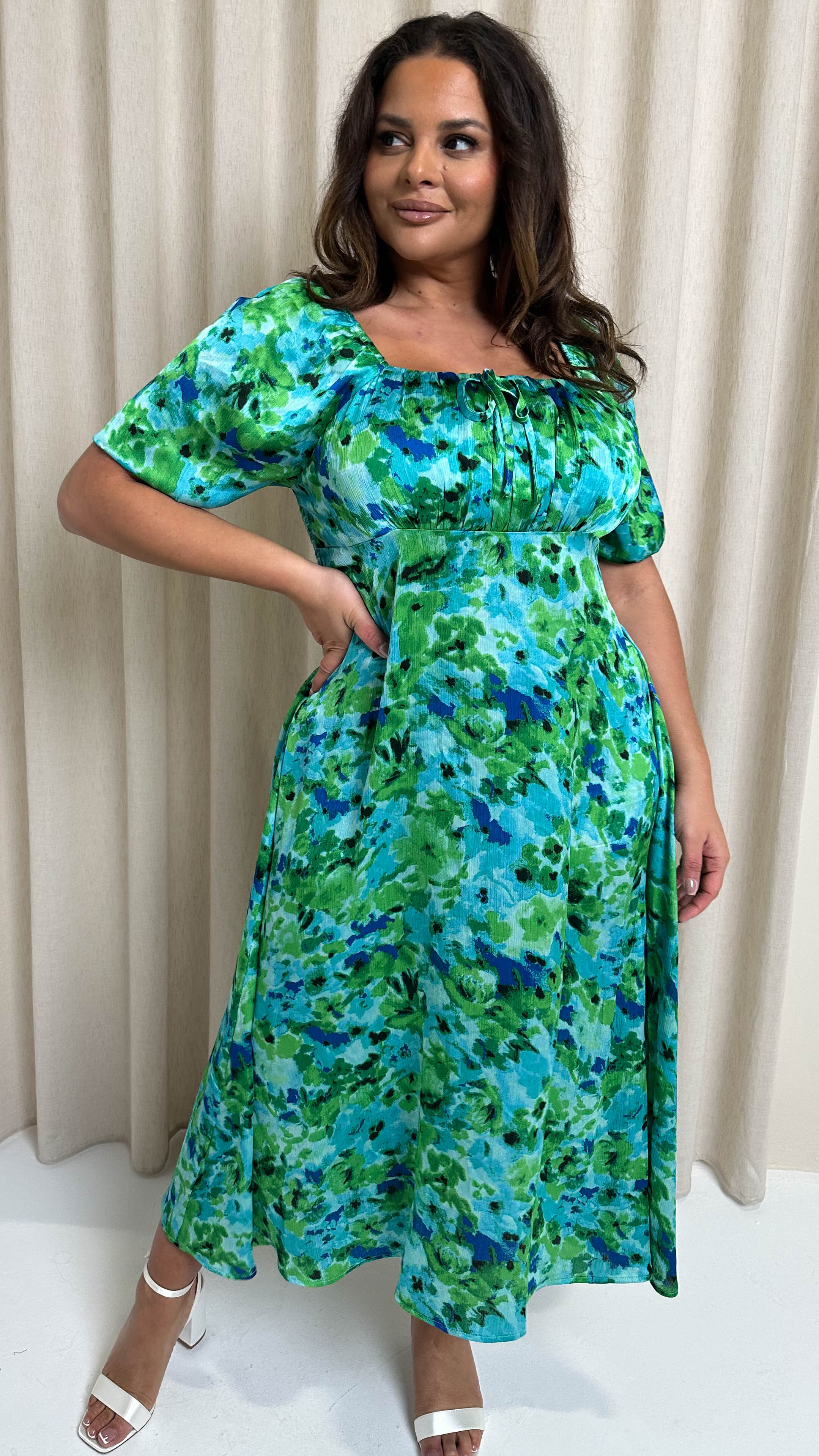 CurveWow Floral Milkmaid Dress Green Floral Curvewow CurveWow Floral Milkmaid Dress Green Floral Curvewow