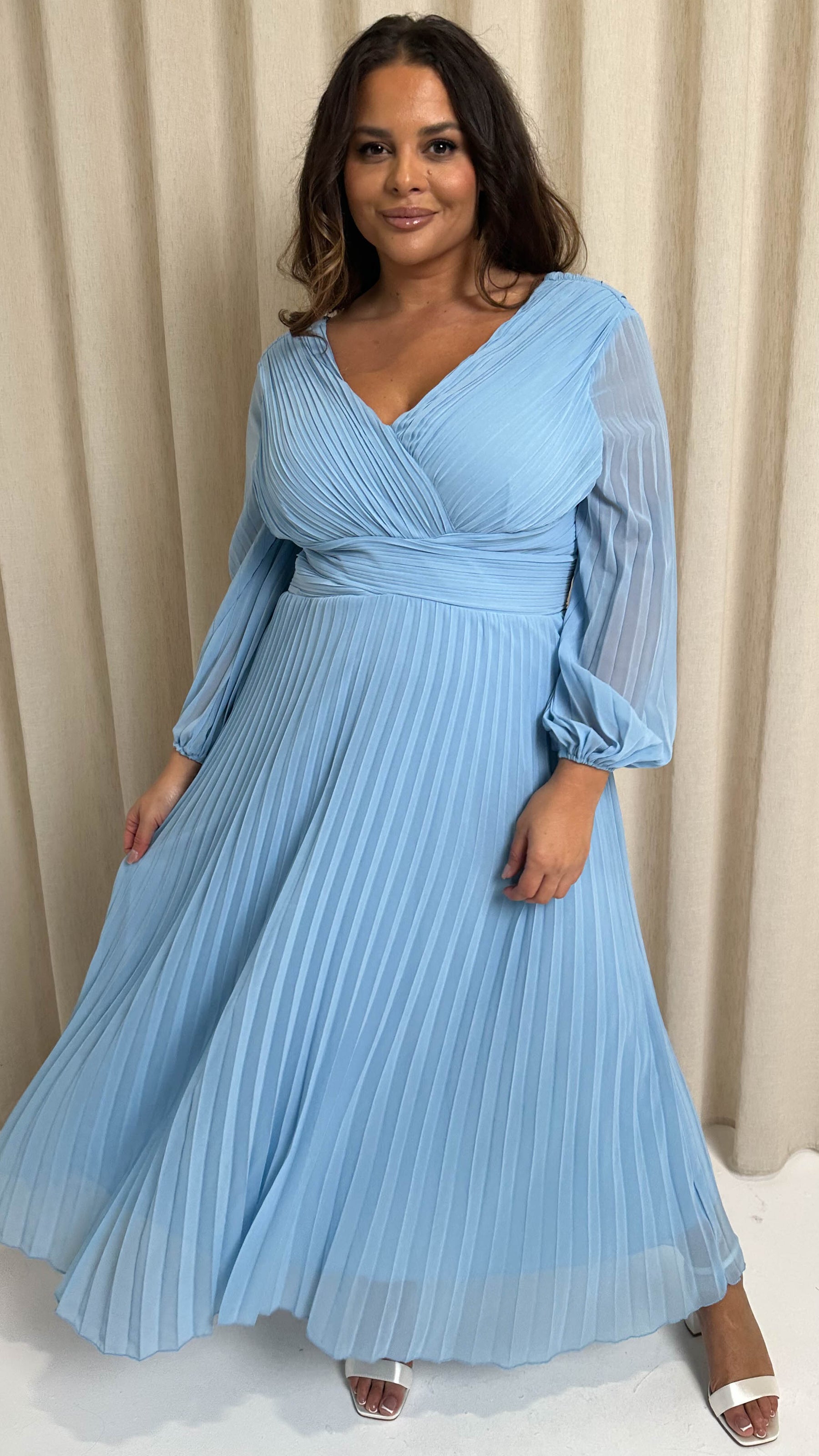 new look blue pleated dress Blue Pleated Dresses
