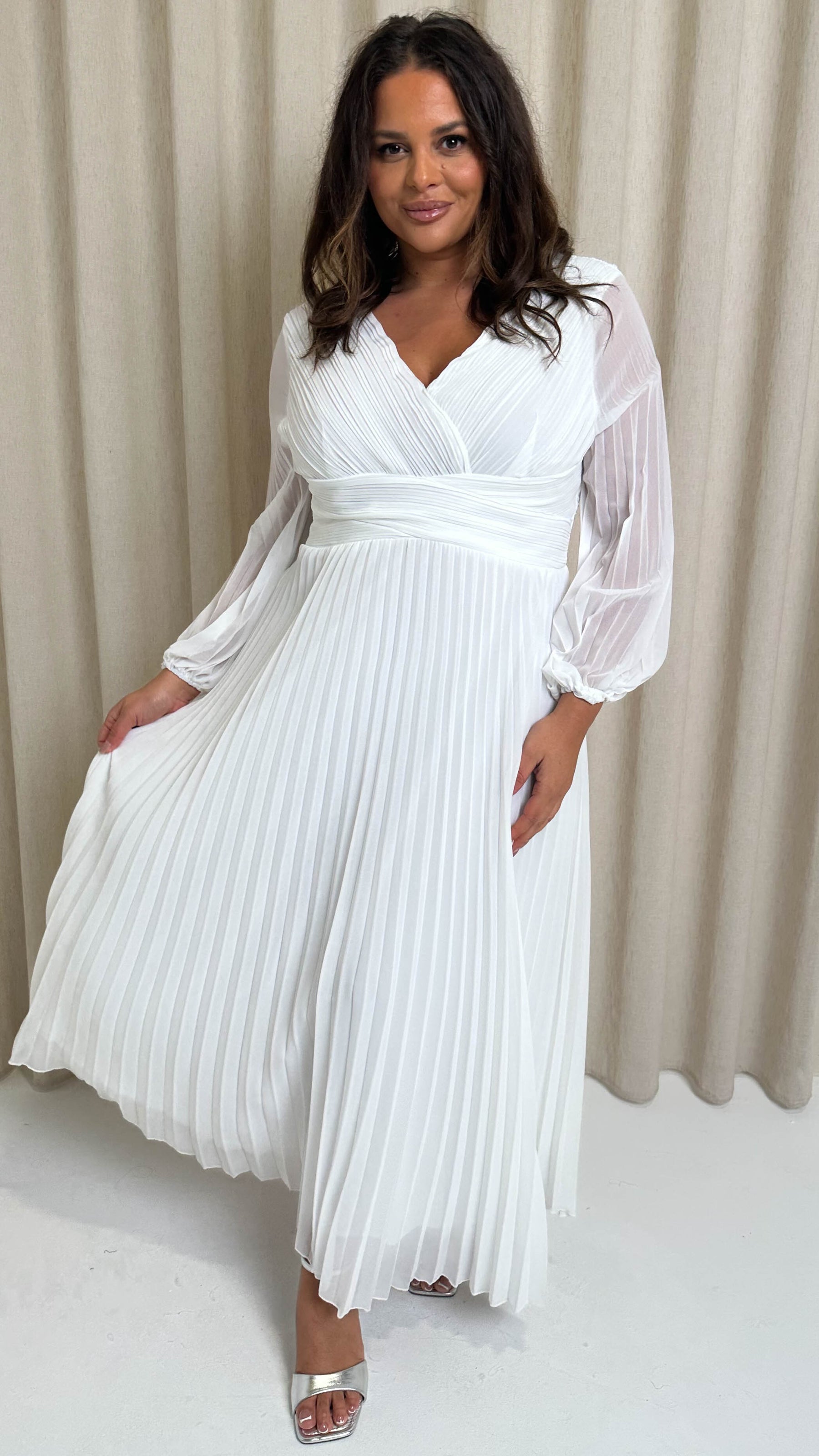 CurveWow Pleated Wrap Maxi Dress White Curvewow CurveWow Pleated Wrap Maxi Dress White Curvewow