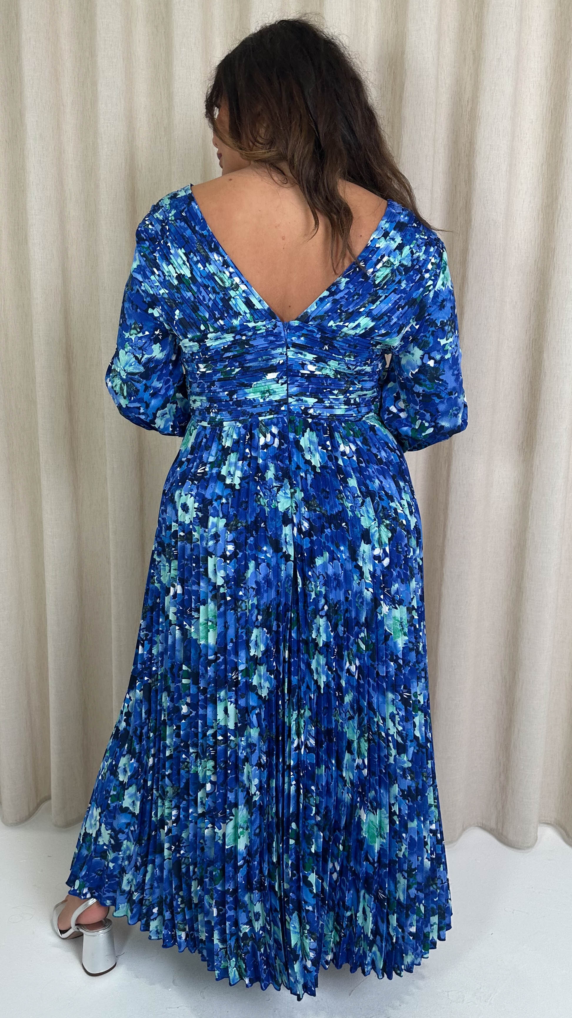 CurveWow Pleated Wrap Maxi Dress Blue Floral