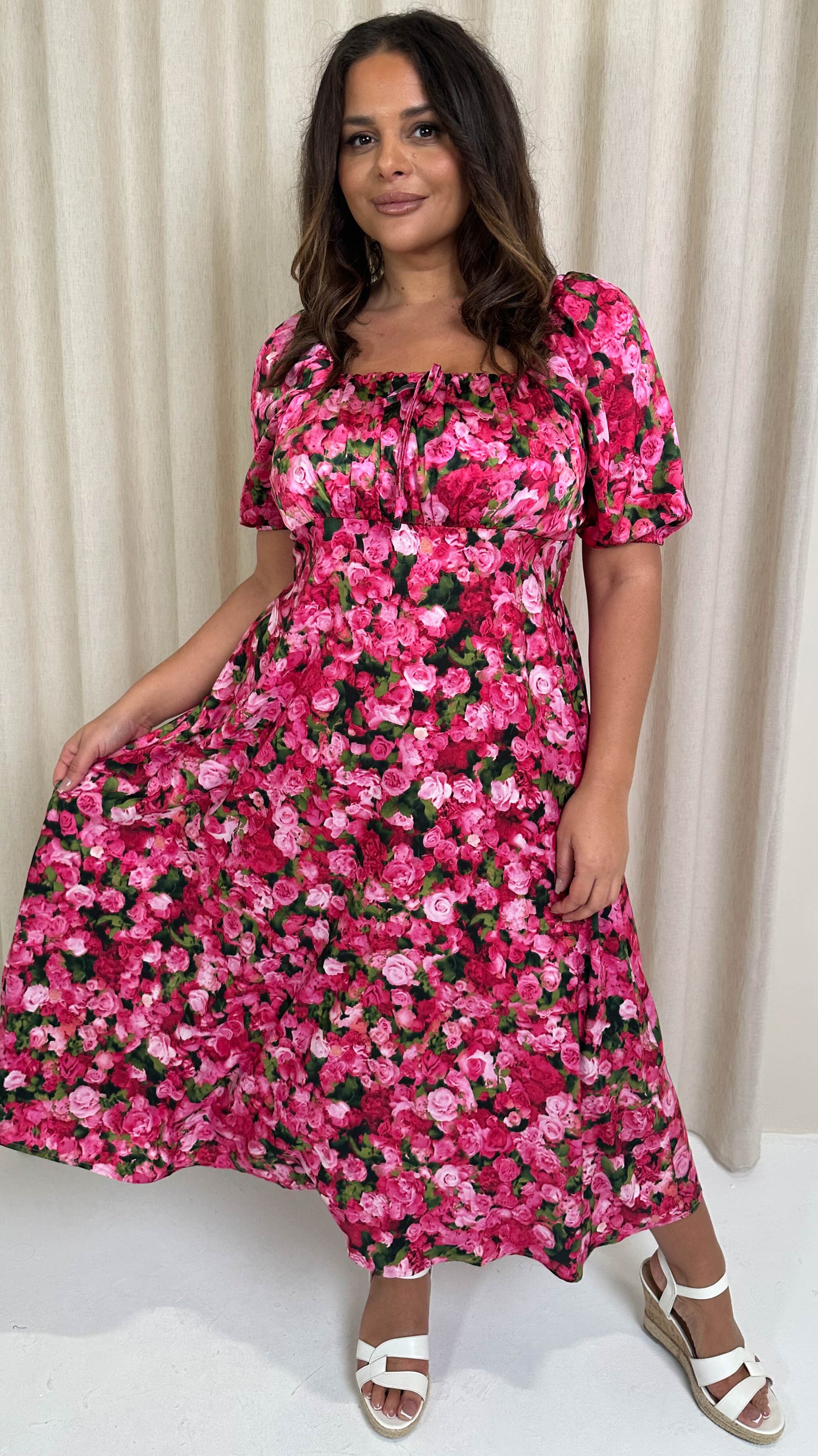 pink floral milkmaid dress Scarlet Darkness Pink Floral Milkmaid Midi Dress Cream Smocked Back Womens Large