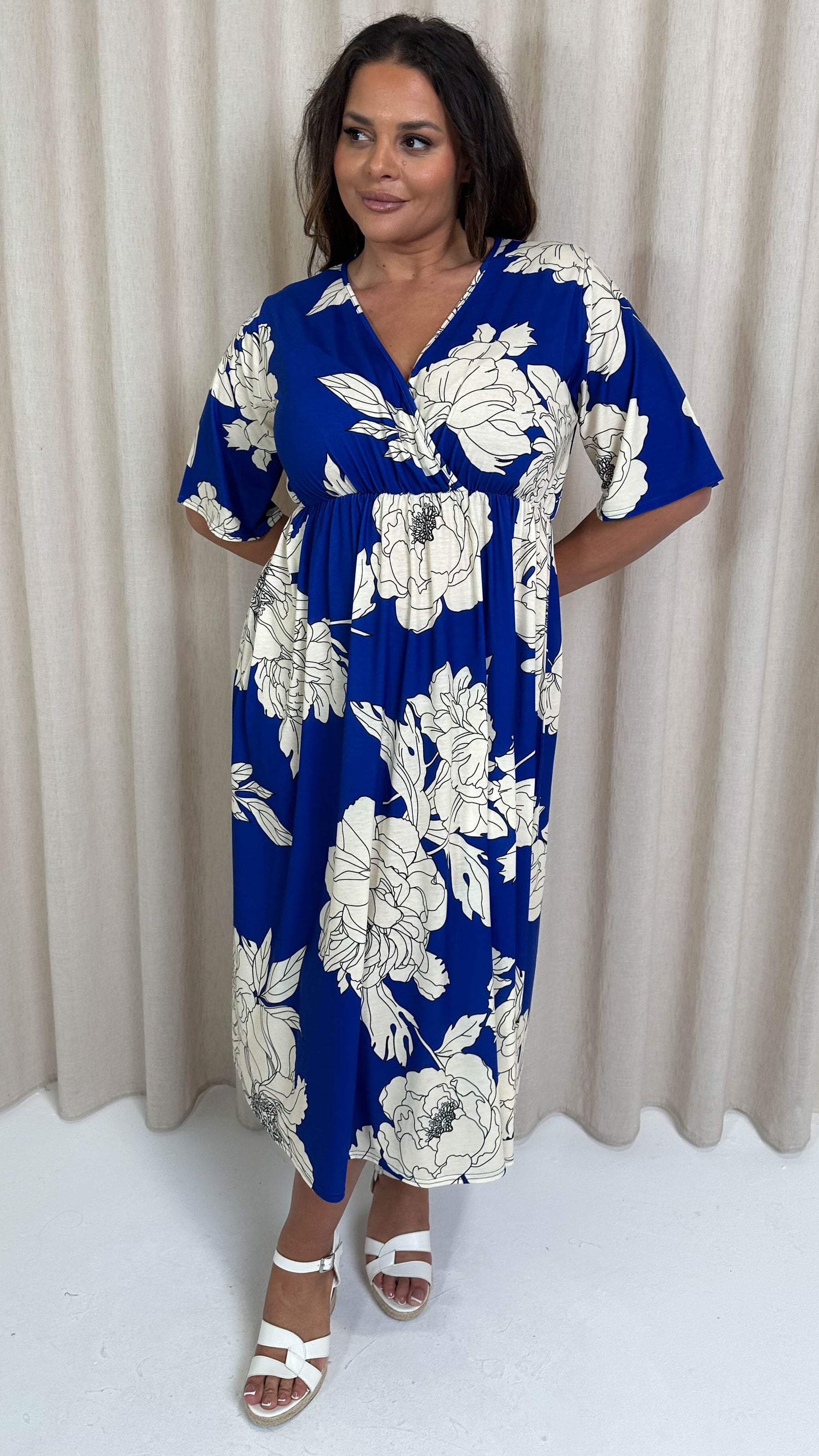 CurveWow Wrap Midi Dress Blue Floral – Curvewow