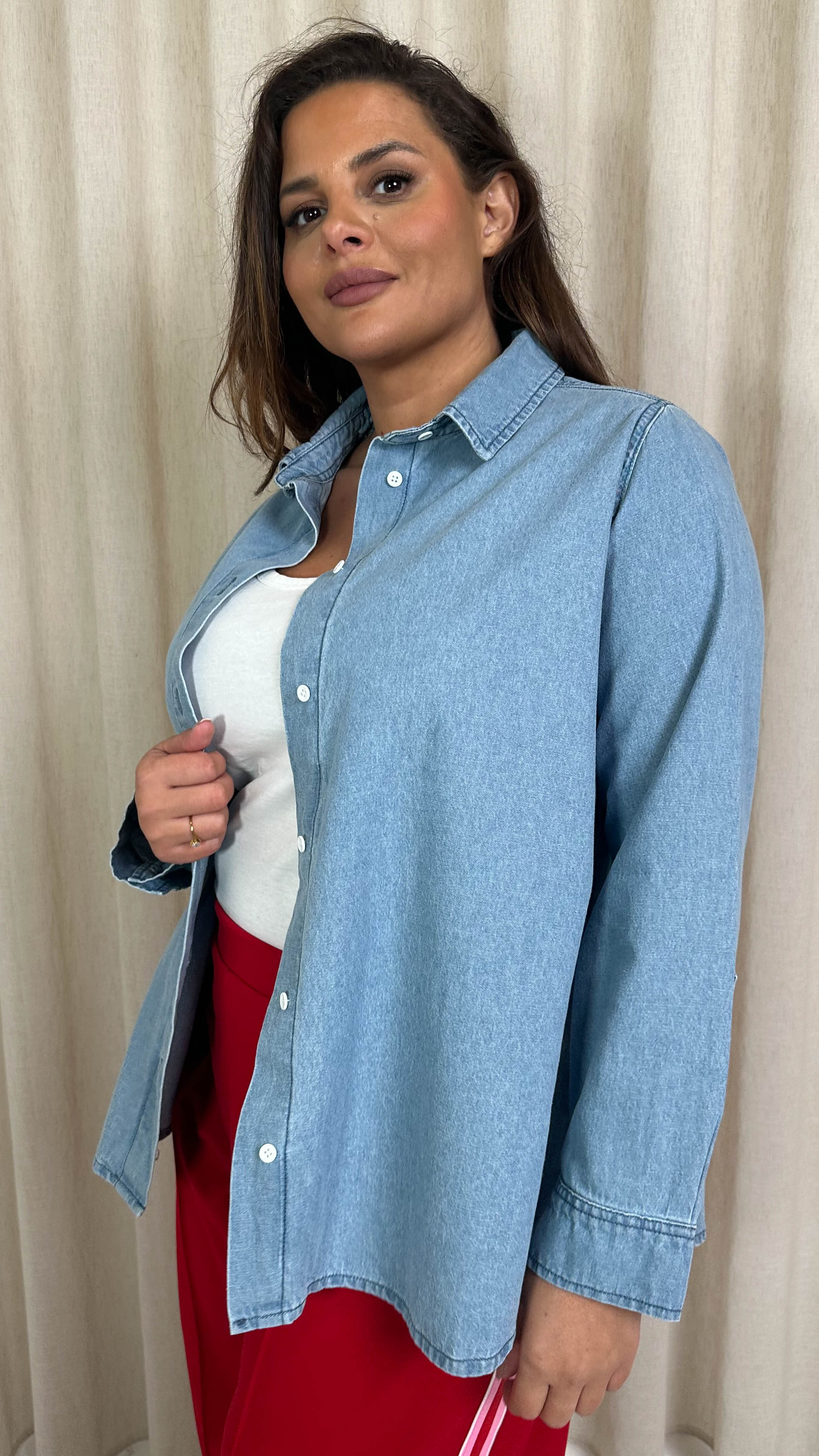 CurveWow Chambray Shirt Lightwash