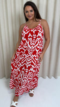 CurveWow Swing Cami Maxi Dress Red Aztec