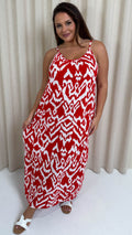 CurveWow Swing Cami Maxi Dress Red Aztec