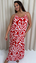 CurveWow Swing Cami Maxi Dress Red Aztec