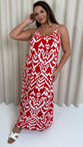 CurveWow Swing Cami Maxi Dress Red Aztec