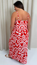 CurveWow Swing Cami Maxi Dress Red Aztec