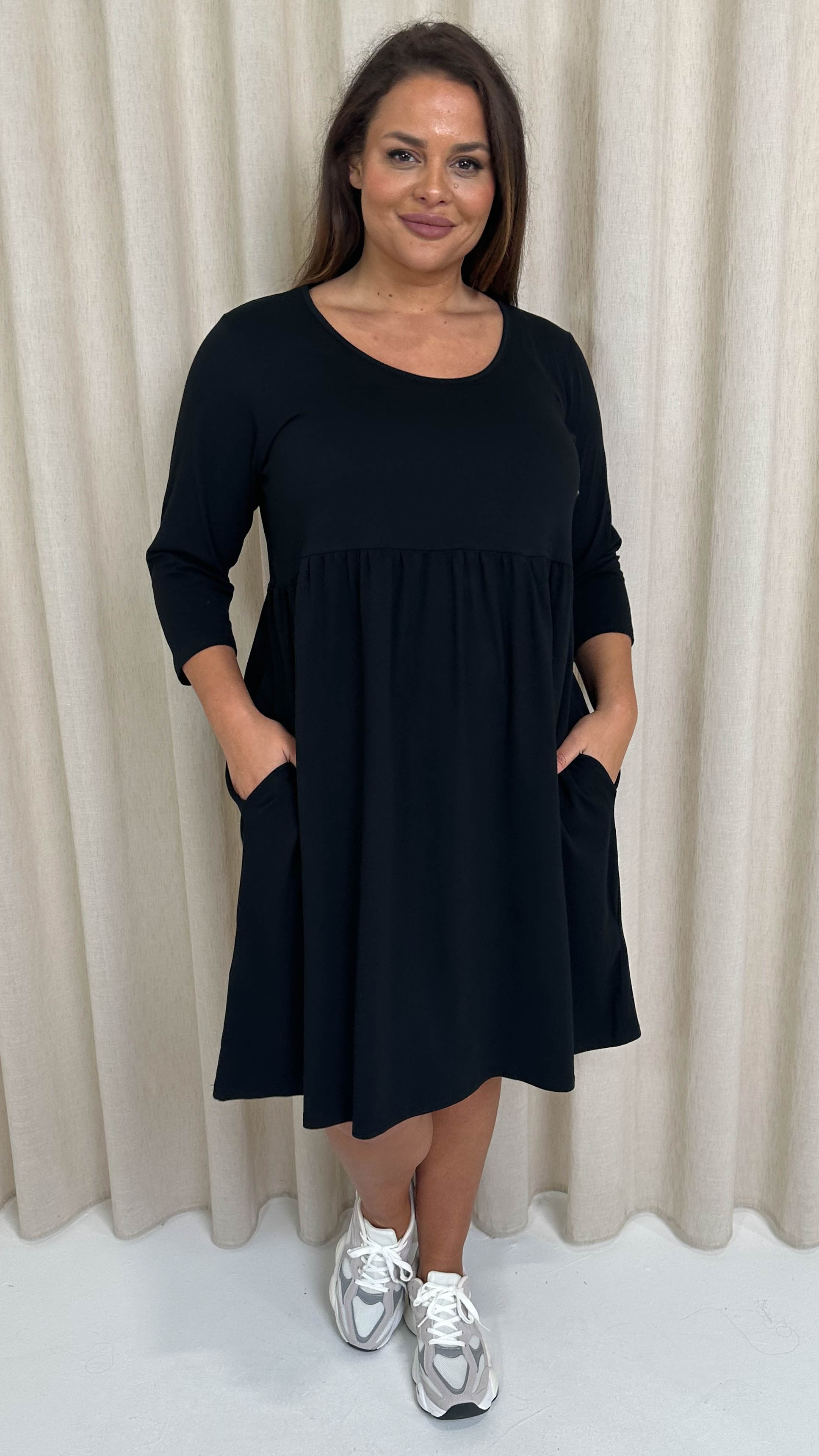 CurveWow Pocket Smock Dress Black