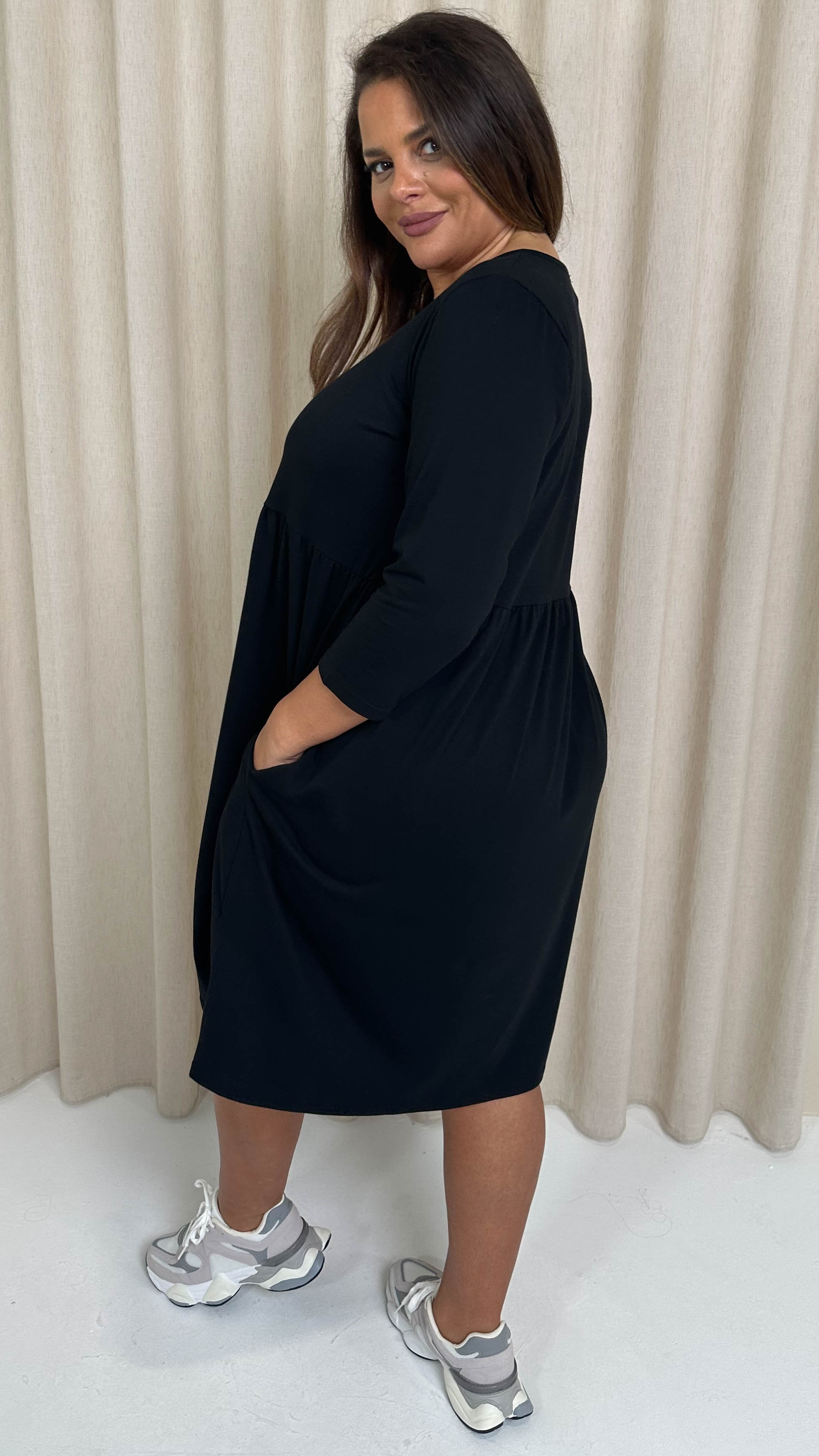 CurveWow Pocket Smock Dress Black