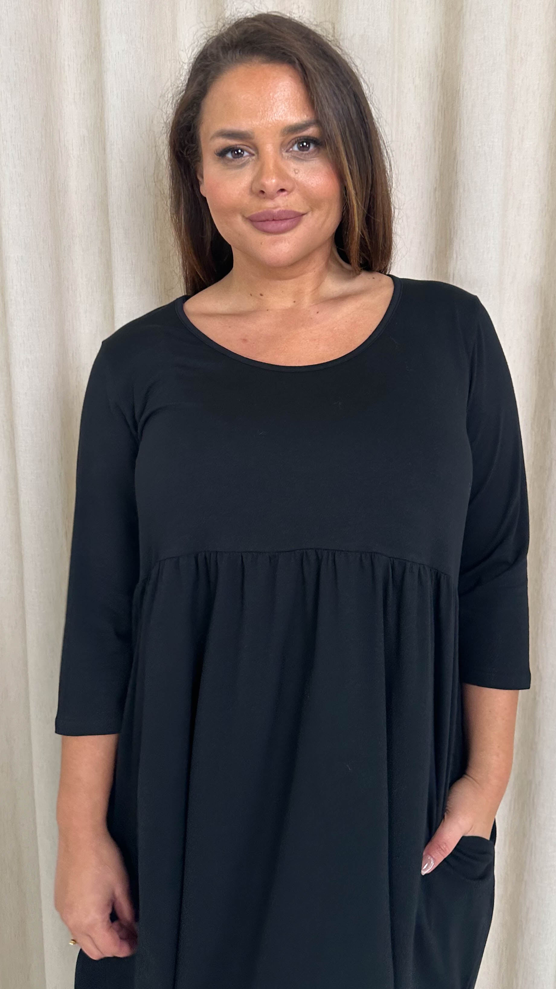 CurveWow Pocket Smock Dress Black