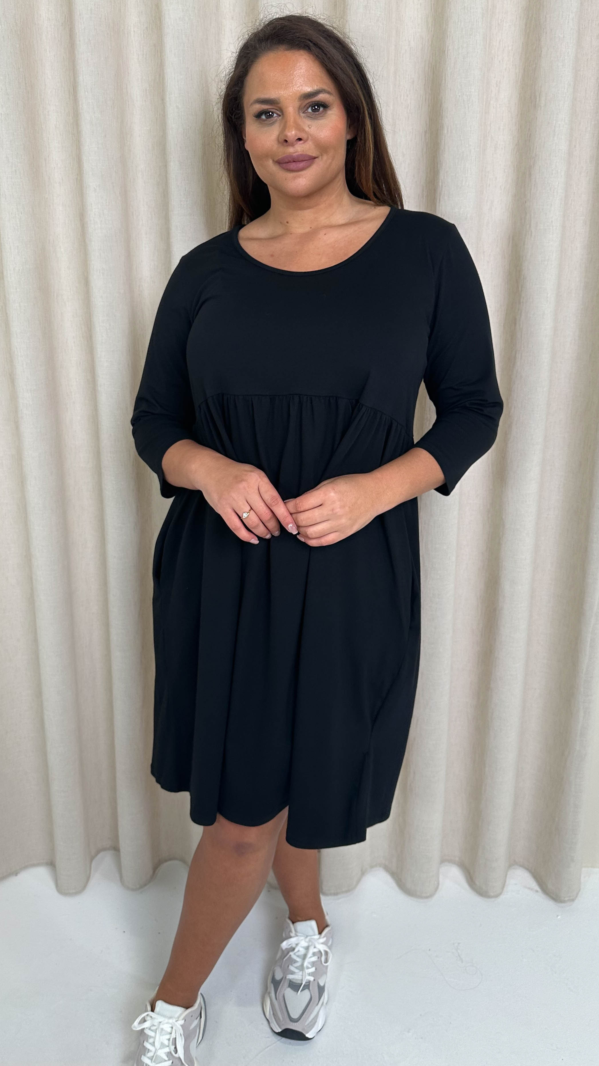 CurveWow Pocket Smock Dress Black