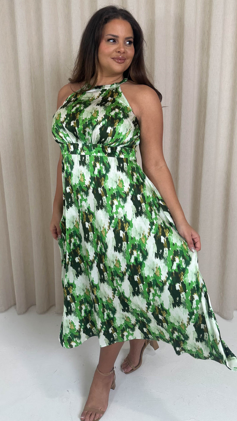 CurveWow Racer Cami Dress Green Abstract Curvewow CurveWow Racer Cami Dress Green Abstract Curvewow