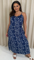 CurveWow Strappy Summer Tea Dress Blue/White Abstract