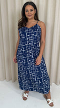 CurveWow Strappy Summer Tea Dress Blue/White Abstract