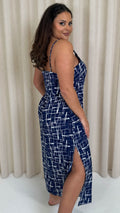CurveWow Strappy Summer Tea Dress Blue/White Abstract