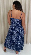 CurveWow Strappy Summer Tea Dress Blue/White Abstract