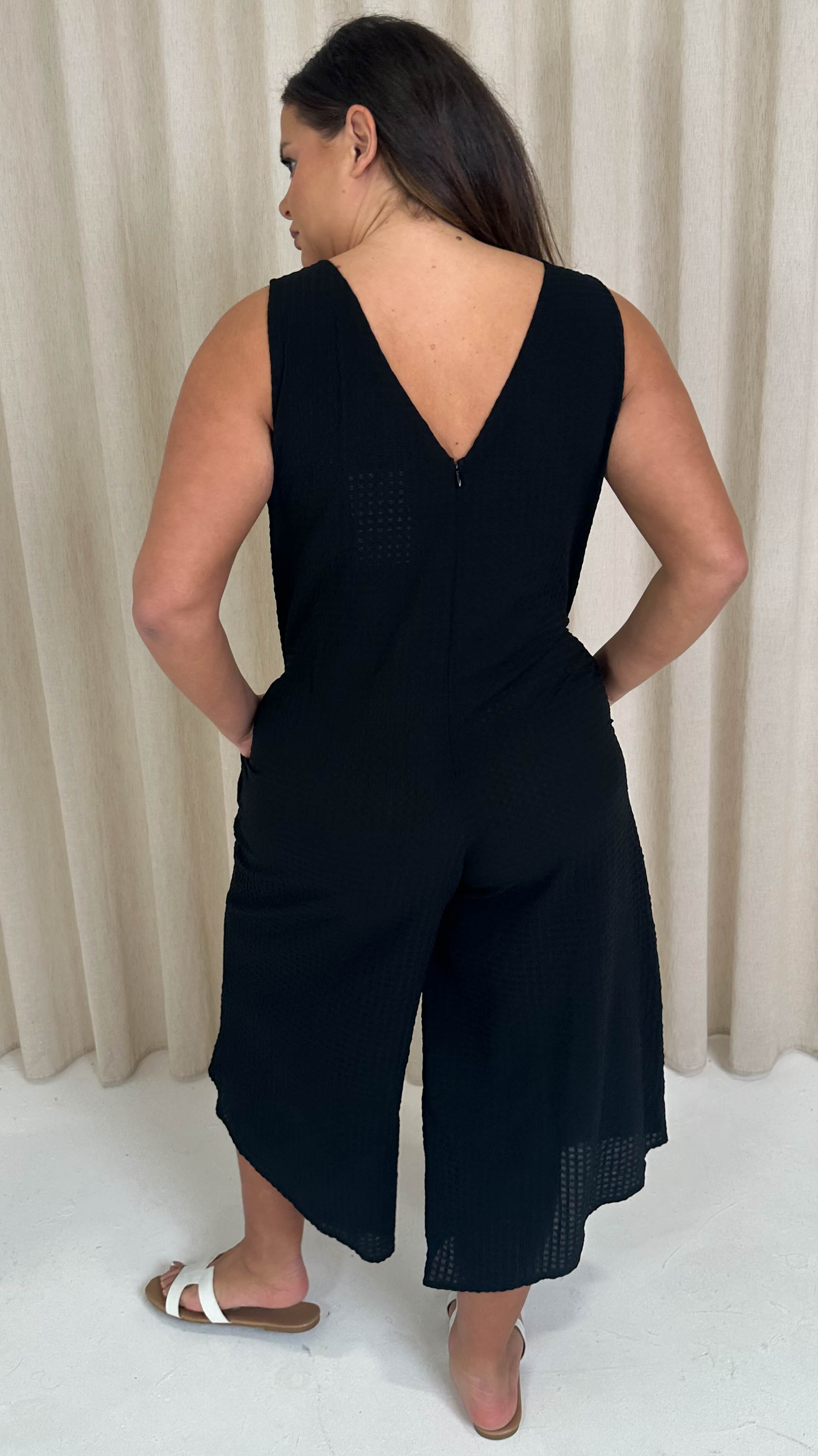 CurveWow Textured Summer Jumpsuit Black