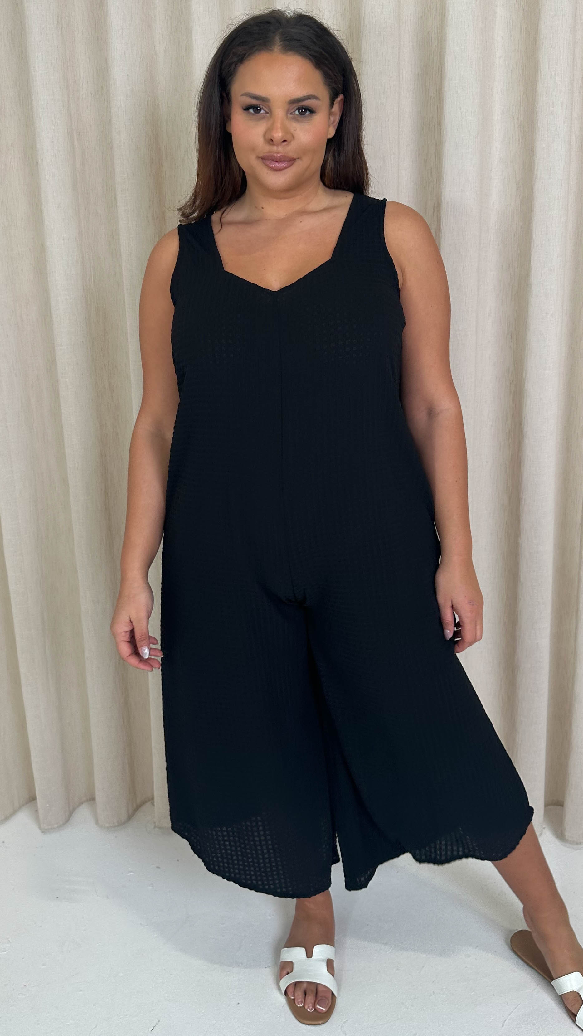 CurveWow Textured Summer Jumpsuit Black
