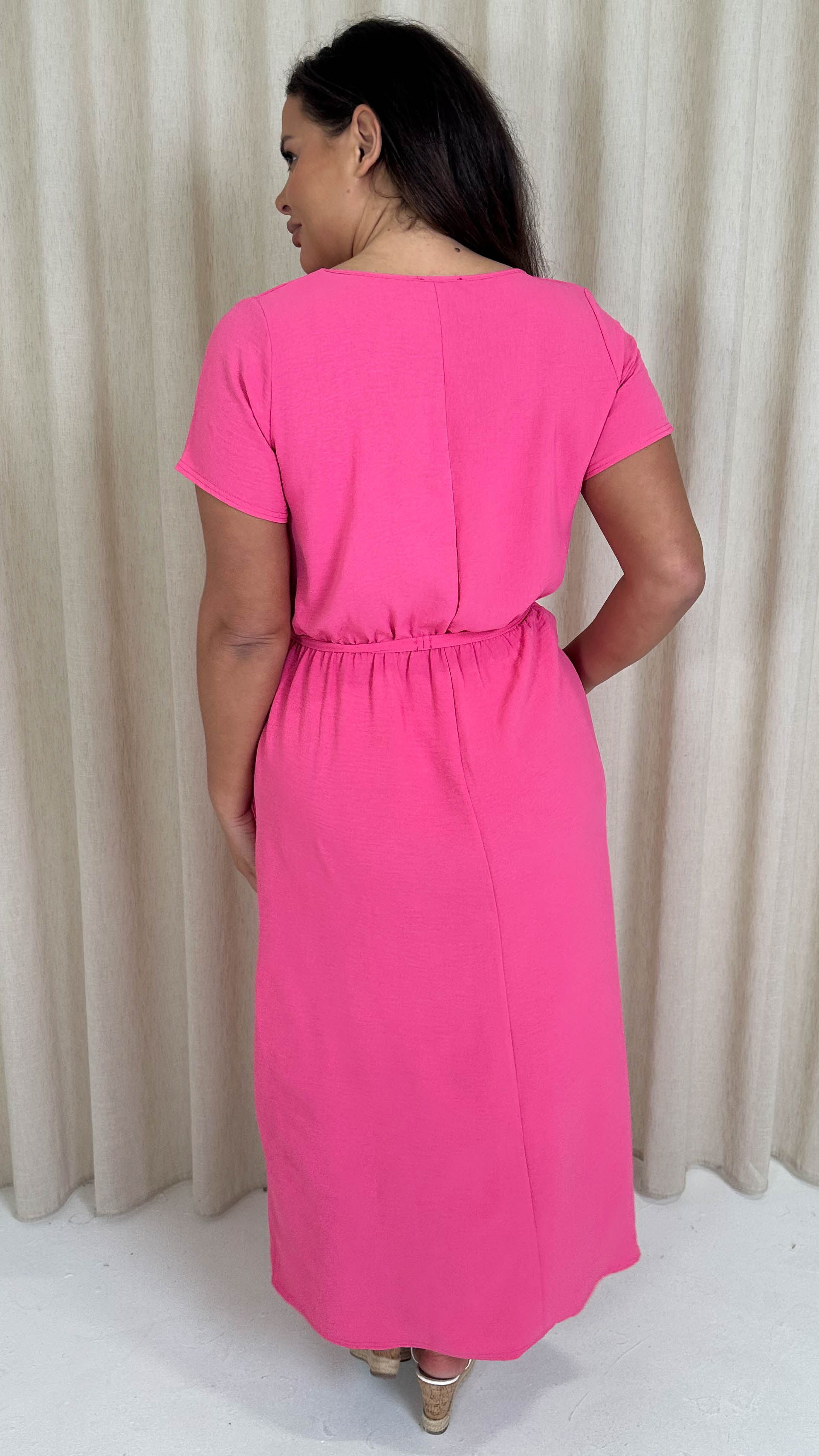 CurveWow Button Front Ocean Crepe Maxi Dress Cerise