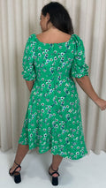 CurveWow Printed Ruched Chest Midi Dress Green
