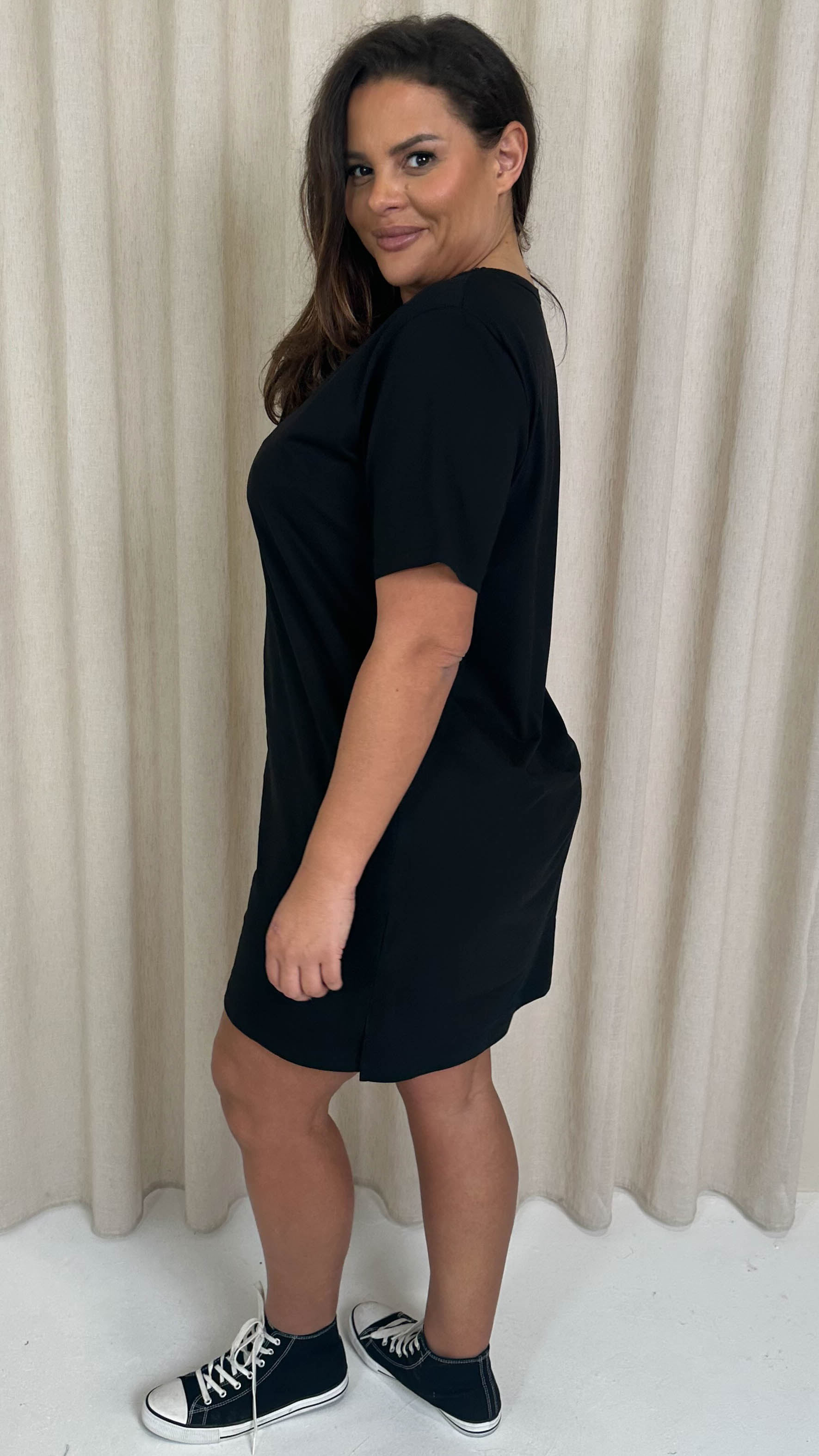 CurveWow V Neck Shirt Dress Black