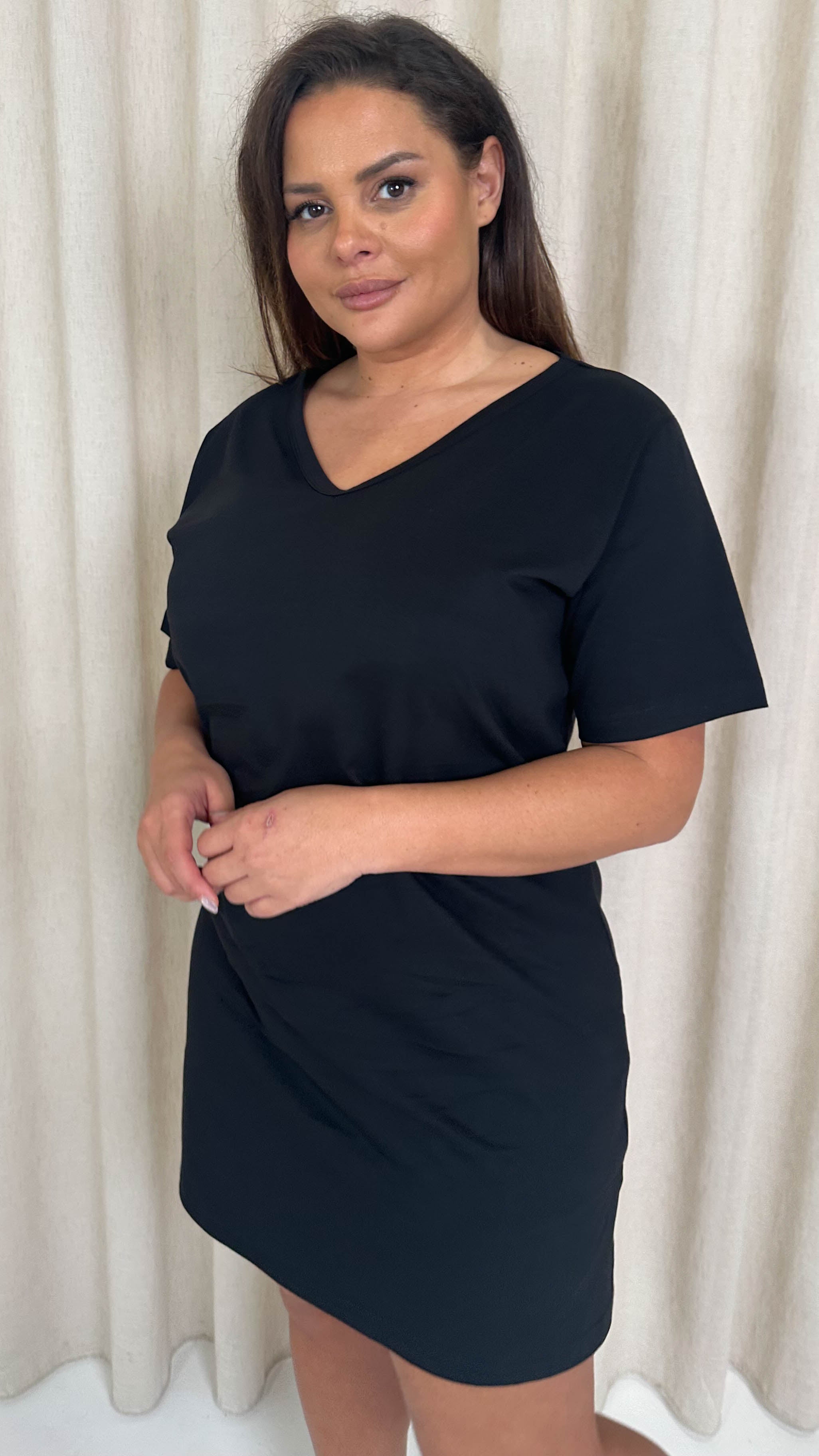 CurveWow V Neck Shirt Dress Black