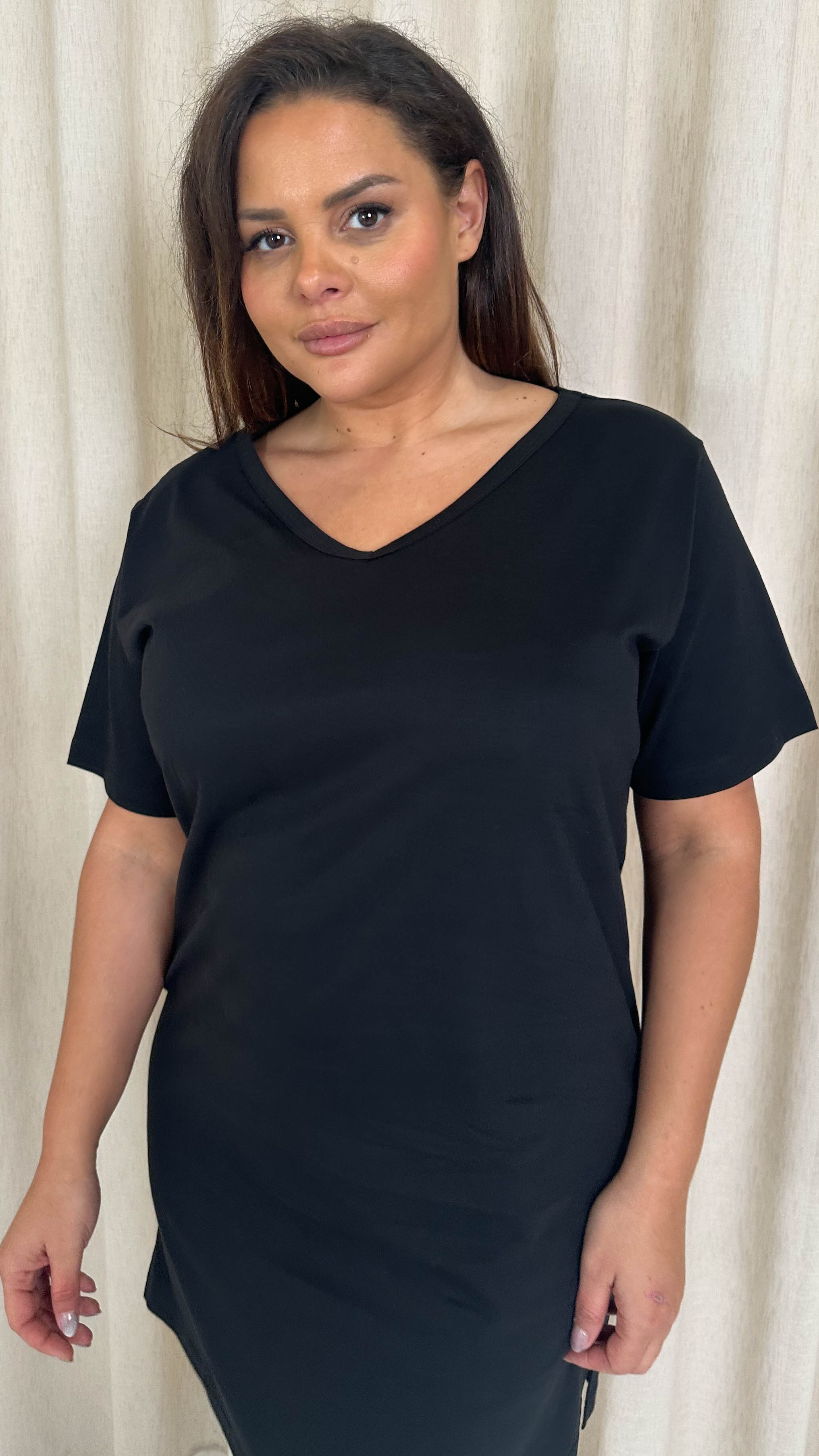 CurveWow V Neck Shirt Dress Black