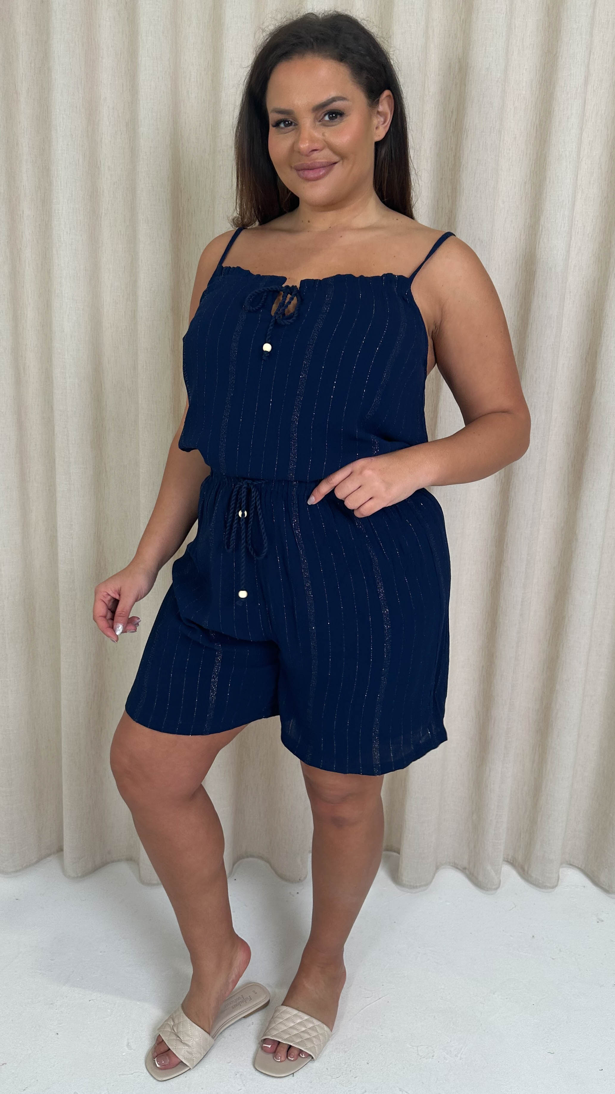 CurveWow Crepe Lurex Cami Top Navy