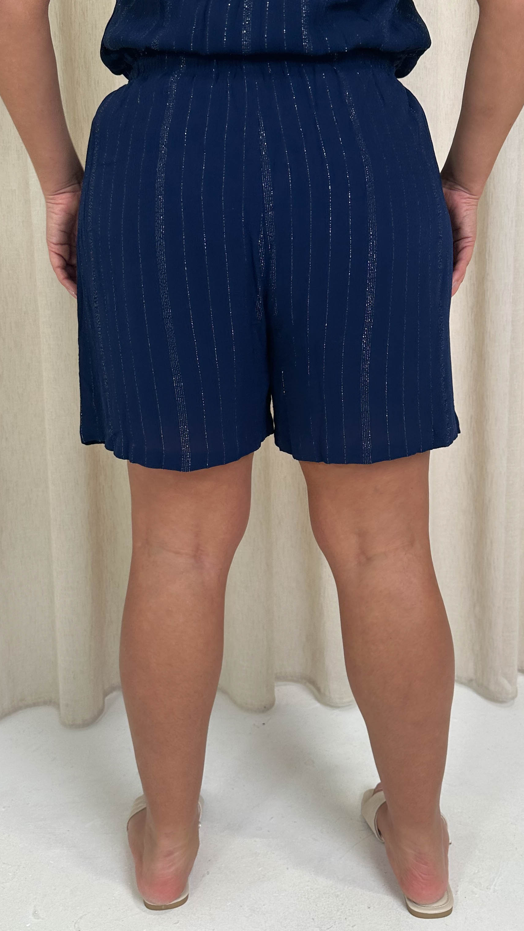 CurveWow Crepe Lurex Shorts Navy