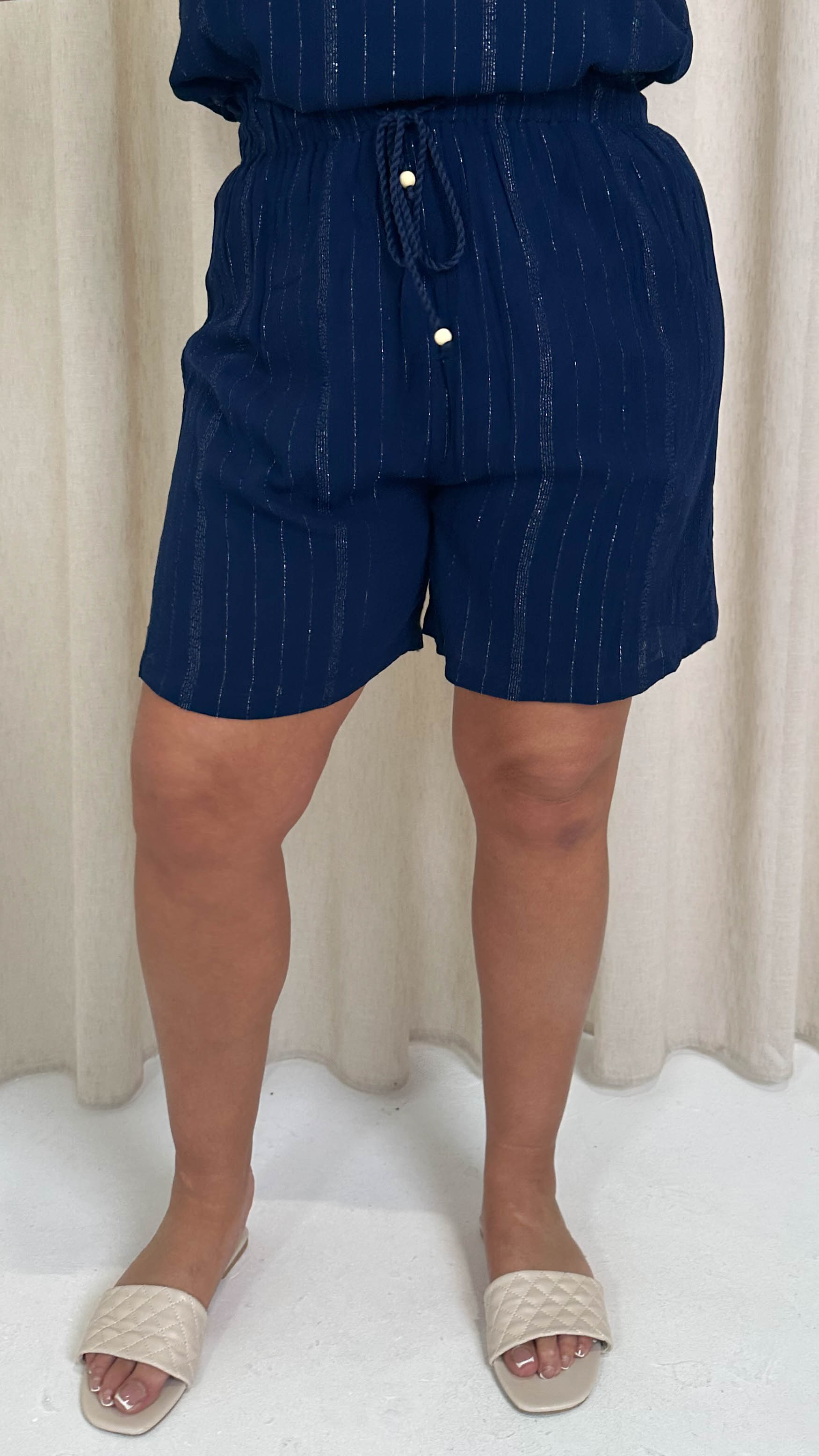 CurveWow Crepe Lurex Shorts Navy