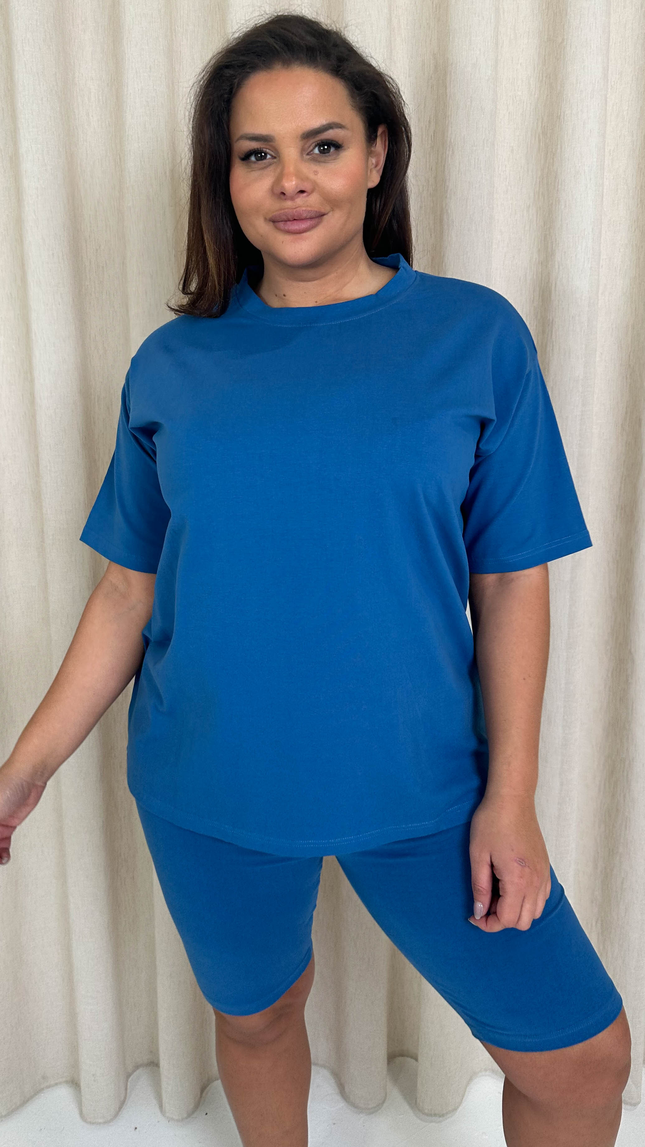 CurveWow T-Shirt & Cycle Short Set Blue