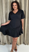 CurveWow Asymmetric Puff Sleeve Wrap Dress Black