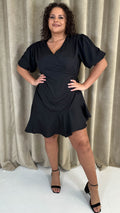 CurveWow Asymmetric Puff Sleeve Wrap Dress Black
