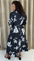 CurveWow Long Sleeve Wrap Dress Black/White Floral