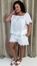 CurveWow Square Neck Broderie Top White