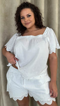 CurveWow Square Neck Broderie Top White