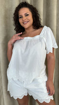 CurveWow Square Neck Broderie Top White
