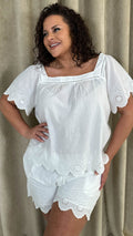 CurveWow Square Neck Broderie Top White