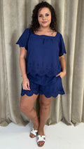 CurveWow Square Neck Broderie Top Navy