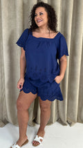 CurveWow Square Neck Broderie Top Navy