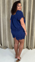CurveWow Square Neck Broderie Top Navy
