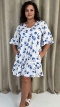CurveWow Vneck Frill Sleeve Smock Dress Ivory Floral